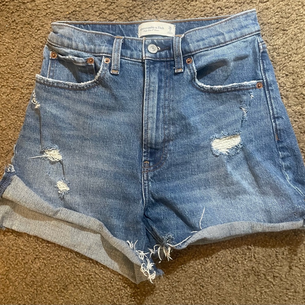 Abercrombie & Fitch Blue Jean Shorts with Distressed Cuffs